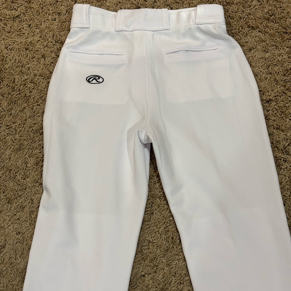 Youth Rawlings White Baseball Pants with Black Logo - Picture 4 of 5